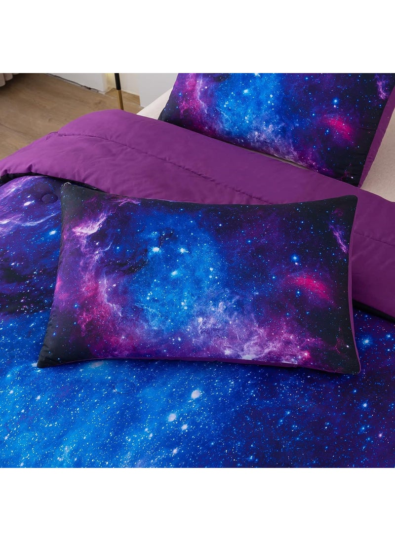 NINENINE NINENINE Galaxy Bedding 5PCS Twin Size Comforter Sets for Girls Purple Bedding Set Bed in a Bag Space Bedding Set(1Comforter  1Flat Sheet  1Fitted Sheet  2Pillowcases)  - Image 4