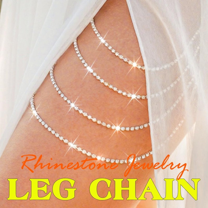 REETAN Leg Jewelry Thigh Rhinstone Body Chain for Womenï¼ˆB-Silverï¼‰ - Image 3