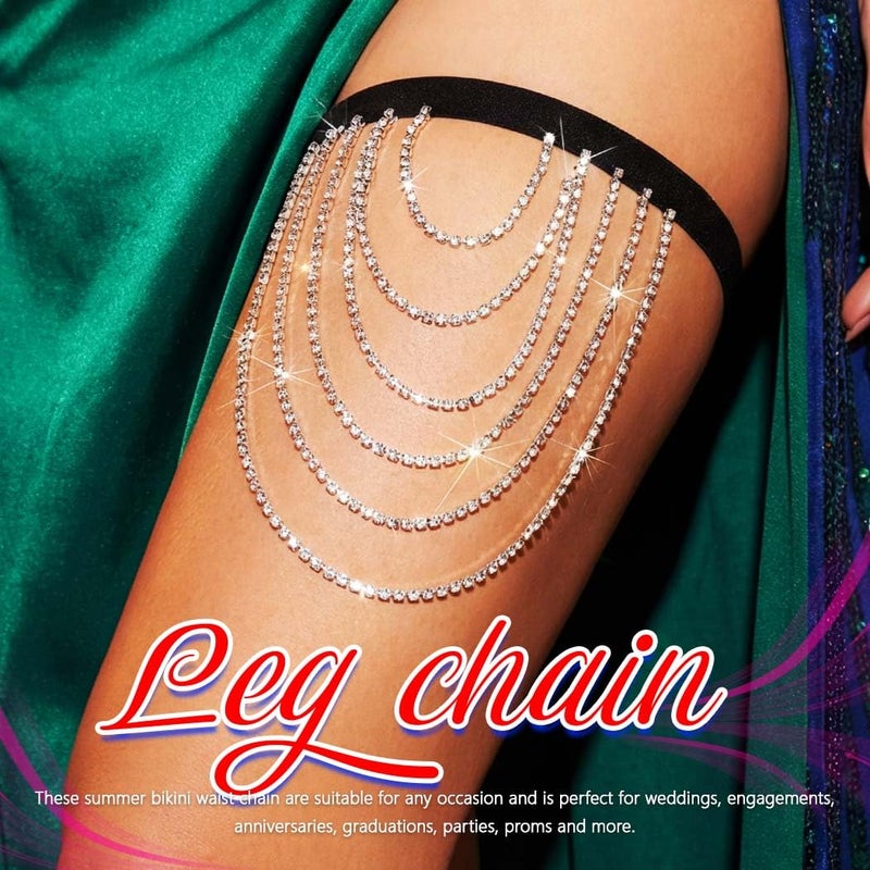 REETAN Leg Jewelry Thigh Rhinstone Body Chain for Womenï¼ˆB-Silverï¼‰ - Image 5