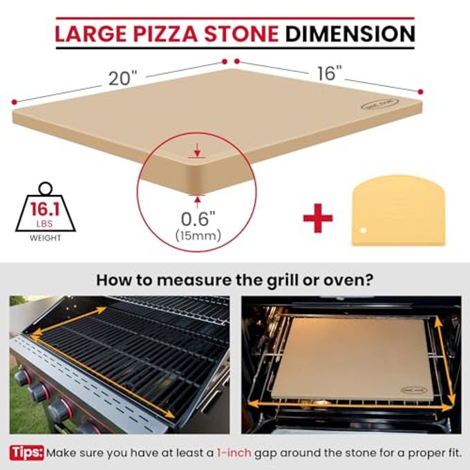 Unicook Large Rectangular Pizza Stone for Oven and Grill 20" x 16" x 0.6", Thermal Shock Resistant Cordierite Baking Stone, Ideal for Baking Crispy Pizzas, Bread and Cookies, Dough Cutter Included - Image 5