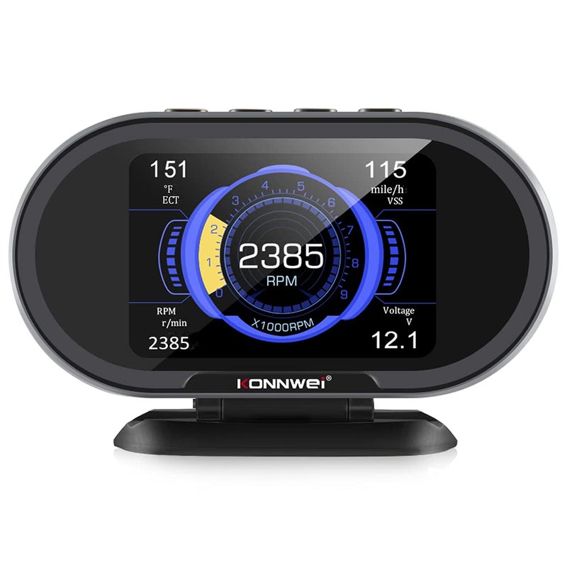 KONNWEI KW206 Car OBD2 HUD Digital Meter Gauge All in One Automotive Trip Computer Smart OBD Speedometer Water Temperature Fuel Pressure Tester for All 2003 and Newer Cars - Image 1