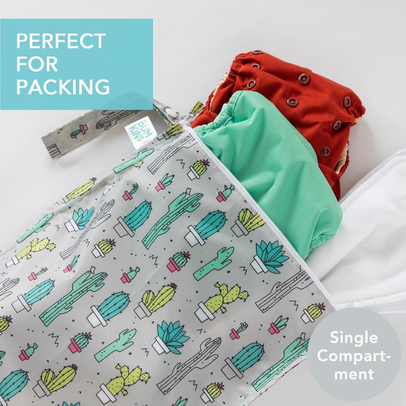 Bumkins Waterproof Wet Bag for Baby, Travel, Swim Suit, Cloth Diapers, Pump Parts, Pool, Beach, Gym Clothes, Toiletry, Hook to Stroller, Daycare, Zipper Reusable Wetdry Packing Pouch, Cactus Green - Image 2