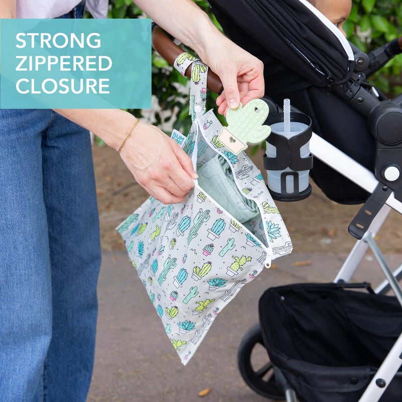 Bumkins Waterproof Wet Bag for Baby, Travel, Swim Suit, Cloth Diapers, Pump Parts, Pool, Beach, Gym Clothes, Toiletry, Hook to Stroller, Daycare, Zipper Reusable Wetdry Packing Pouch, Cactus Green - Image 4