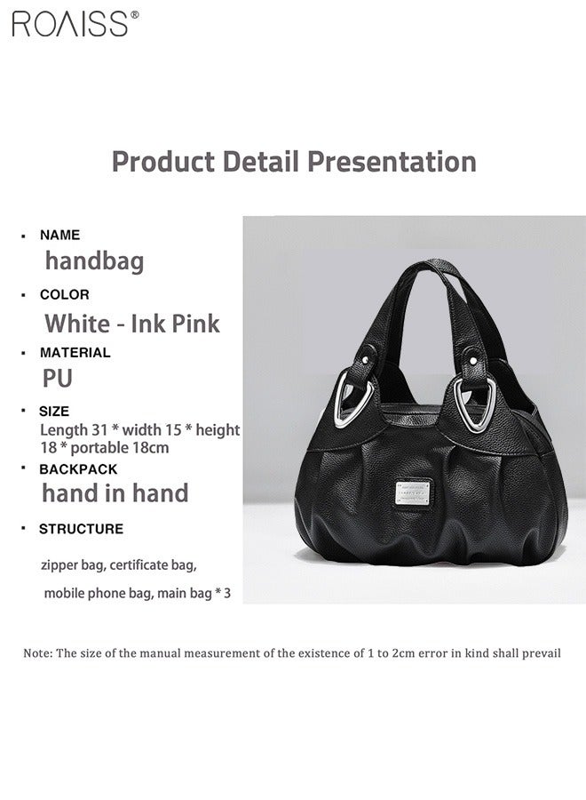 roaiss Women's PU Leather Handbag Fashion Ink Printing Pleated Large Capacity Messenger Bag - Image 2