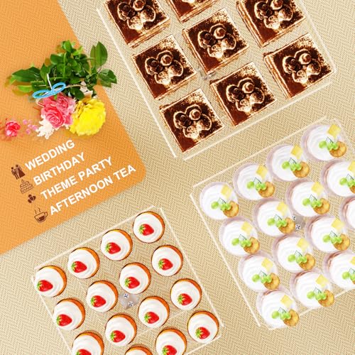 Bakzon 3 Piece Cupcake Stand, Acrylic Dessert Table Display Set, Clear Square Serving Trays for Birthday, Wedding, Baby Shower - Image 2