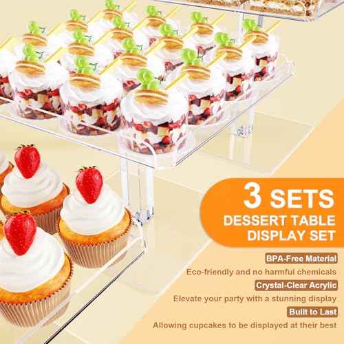 Bakzon 3 Piece Cupcake Stand, Acrylic Dessert Table Display Set, Clear Square Serving Trays for Birthday, Wedding, Baby Shower - Image 4