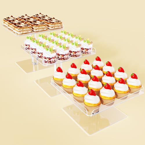 Bakzon 3 Piece Cupcake Stand, Acrylic Dessert Table Display Set, Clear Square Serving Trays for Birthday, Wedding, Baby Shower - Image 1