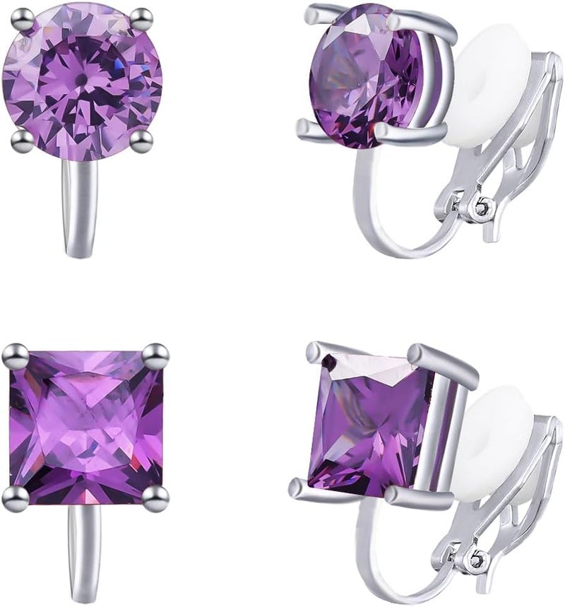 YOQUCOL 2 Pairs 8MM Cubic Zirconia Crystal Clip On Stud Earrings Non Pierced Stud Earrings For Women - Image 1