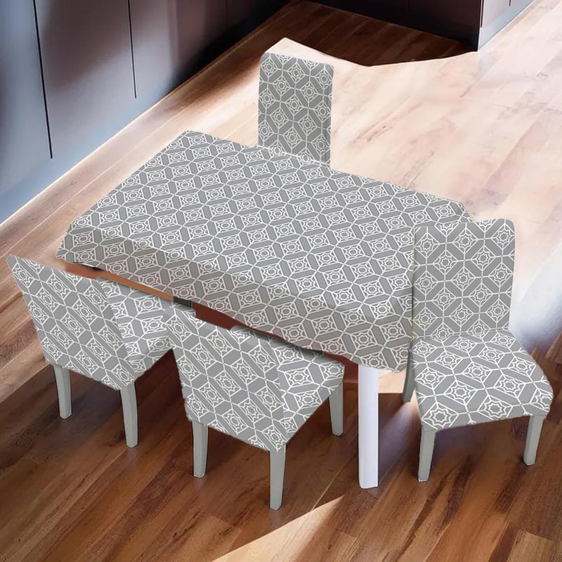 UMAI Dining Table Cloth | Dining Table Cover 4 Seater Cover Set | Water Proof Cloth Dust and Oil Repellent Washable | 4 Chairs 1 Table Cover| Trellis Pattern Grey - Image 1