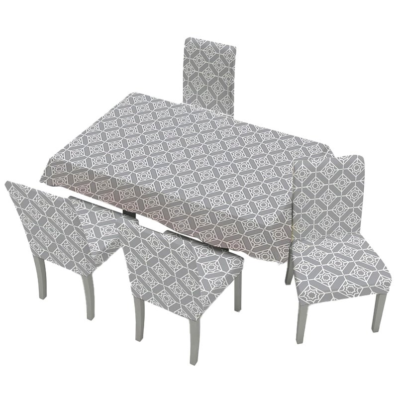 UMAI Dining Table Cloth | Dining Table Cover 4 Seater Cover Set | Water Proof Cloth Dust and Oil Repellent Washable | 4 Chairs 1 Table Cover| Trellis Pattern Grey - Image 2