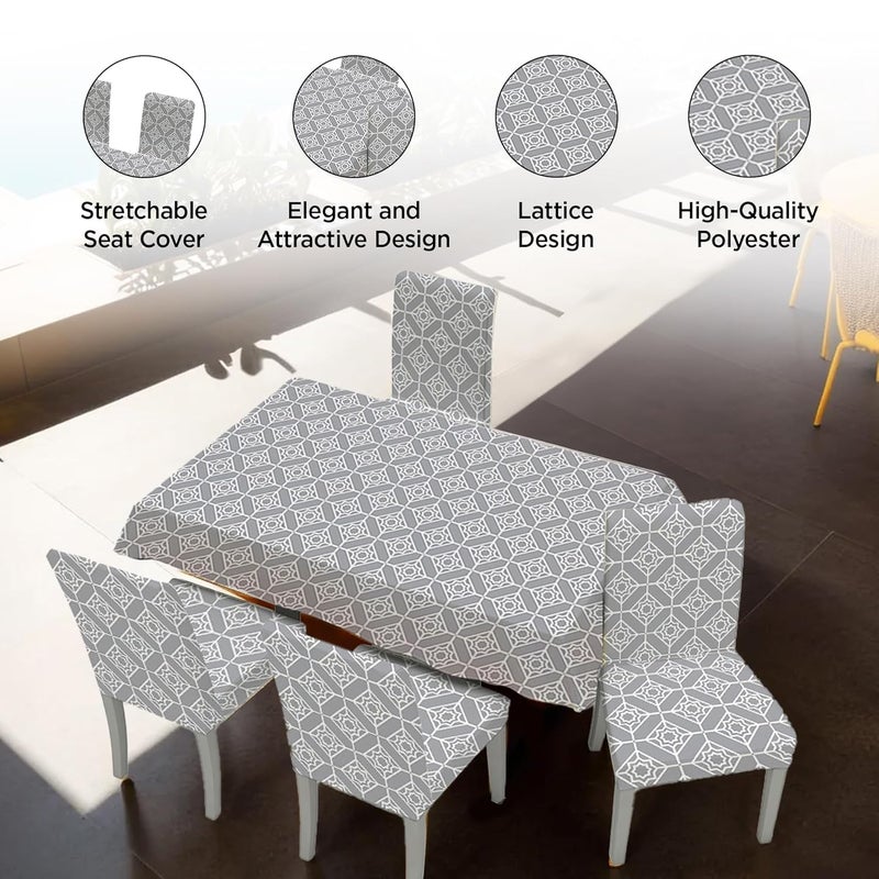 UMAI Dining Table Cloth | Dining Table Cover 4 Seater Cover Set | Water Proof Cloth Dust and Oil Repellent Washable | 4 Chairs 1 Table Cover| Trellis Pattern Grey - Image 4