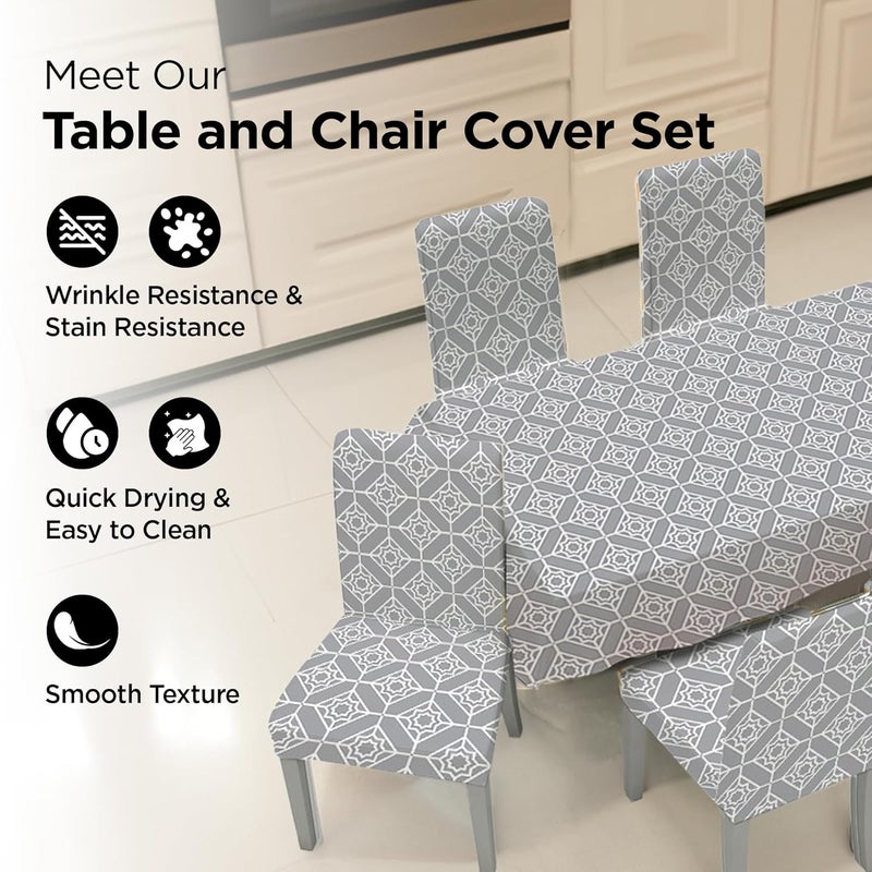 UMAI Dining Table Cloth | Dining Table Cover 4 Seater Cover Set | Water Proof Cloth Dust and Oil Repellent Washable | 4 Chairs 1 Table Cover| Trellis Pattern Grey - Image 3