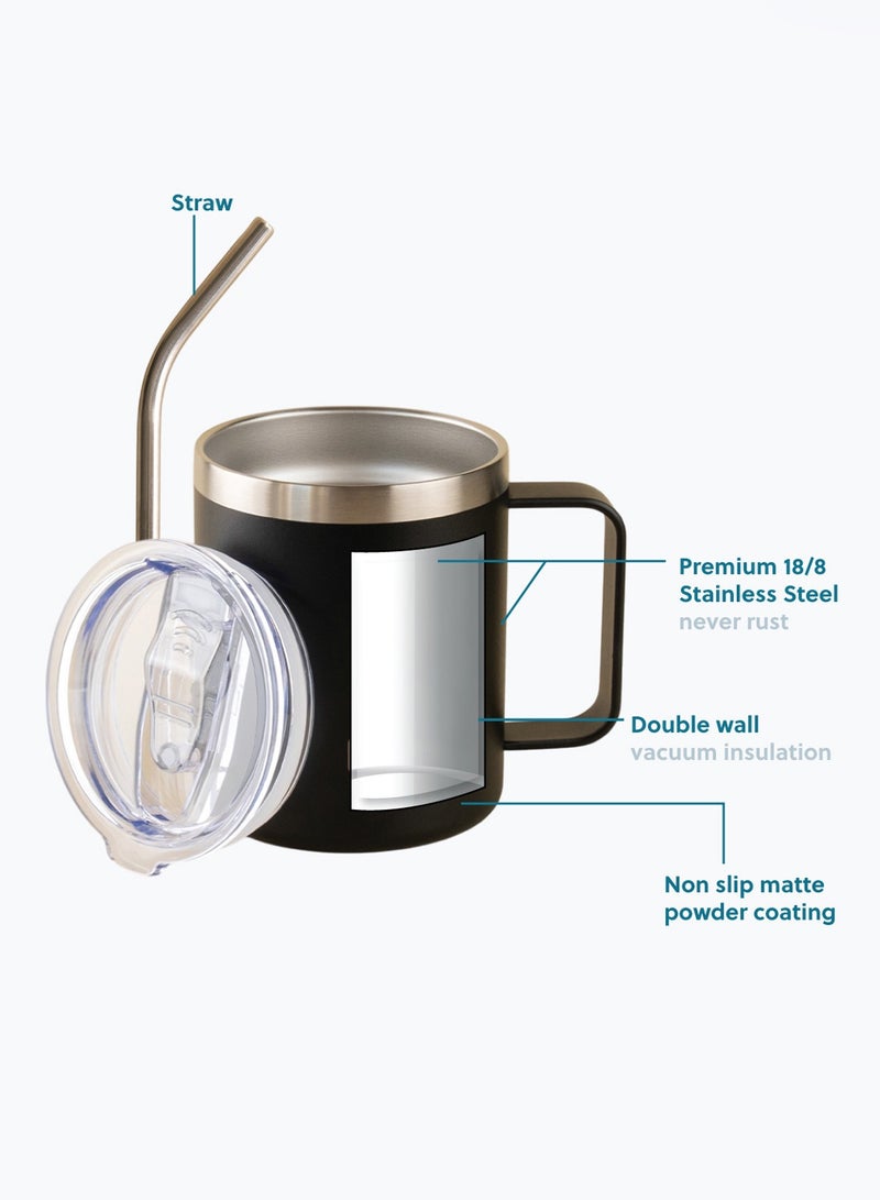 ZYMTA Black Thermal Coffee Cup & Water Tumbler | BPA-Free 18/8 Stainless Steel with Anti-Slip Grip - Keeps Drinks Hot 3H / Cold 9H  - Image 5