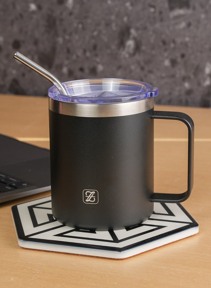 ZYMTA Black Thermal Coffee Cup & Water Tumbler | BPA-Free 18/8 Stainless Steel with Anti-Slip Grip - Keeps Drinks Hot 3H / Cold 9H  - Image 4