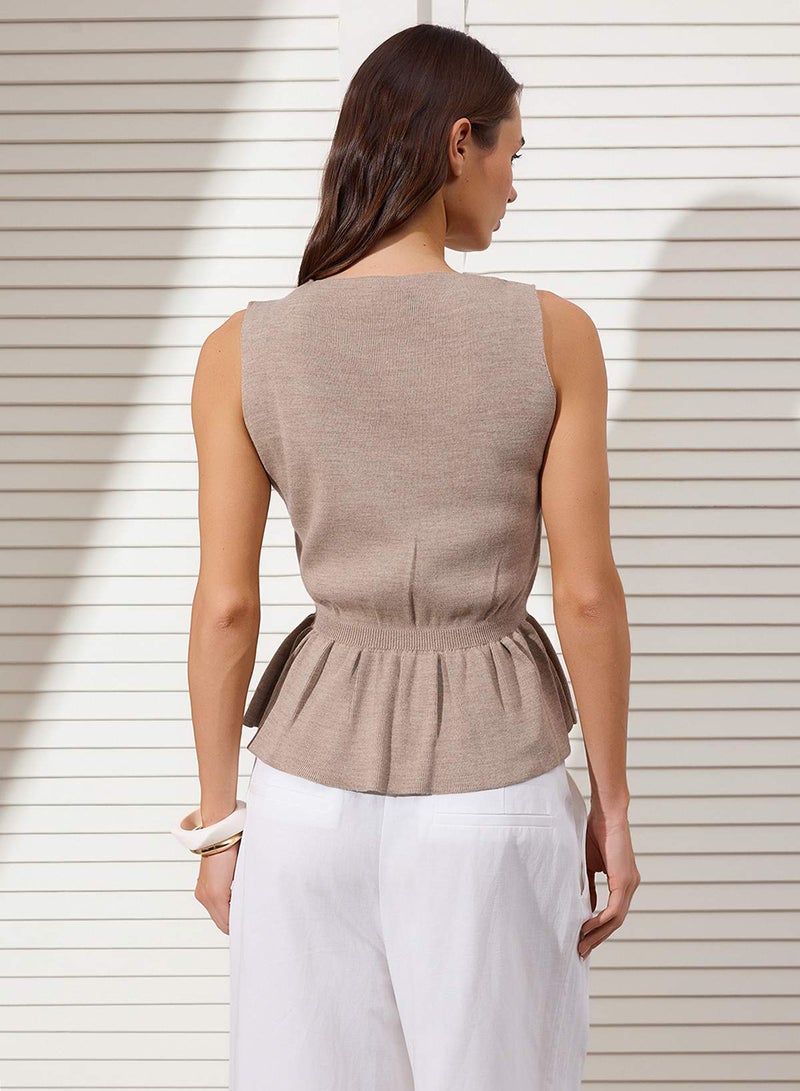 trendyol Mink Button Detailed Peplum Knitwear Vest Twoss25Ye00046 - Image 4