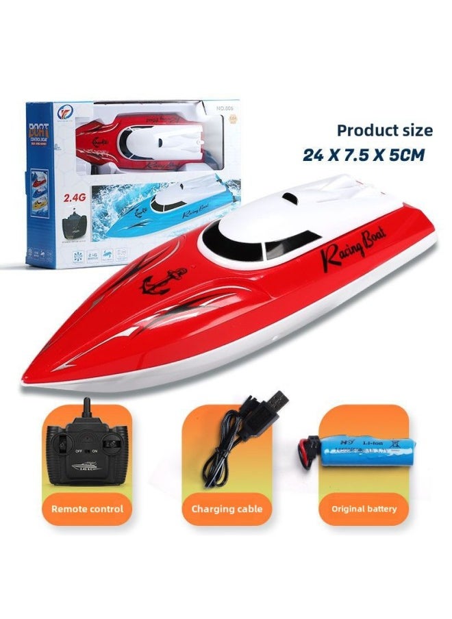 Remote Control Boat Speedboat High Speed Electric Children's Day Gift Toy Boy Ship Wireless Large Waterproof Model-Colour:Fiery Red -Specification:One Set Of Batteries (lasts 30 Minutes)  - Image 1