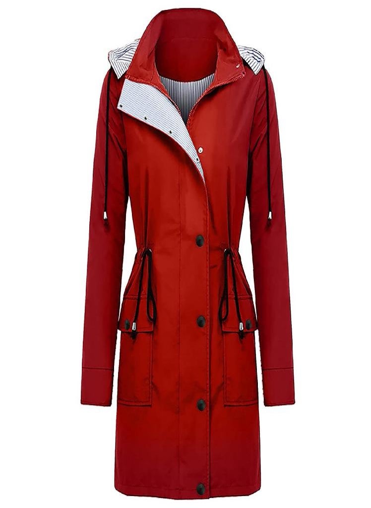 Eckek - Women Solid Rain Jacket Outdoor Plus Size Waterproof Hooded Windproof Loose Coat - Image 1