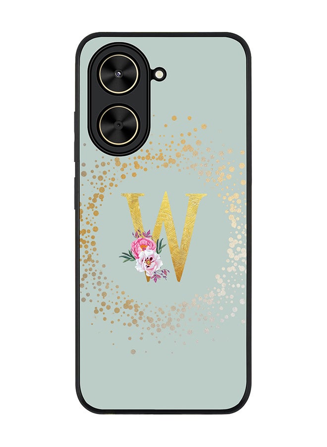 Stylizedd For Xiaomi Poco C71 / Redmi A5 4G Case,Slim fit Camera Protection, Shockproof Thin Phone cover  - Custom Monogram Floral - W  (Light Grey )