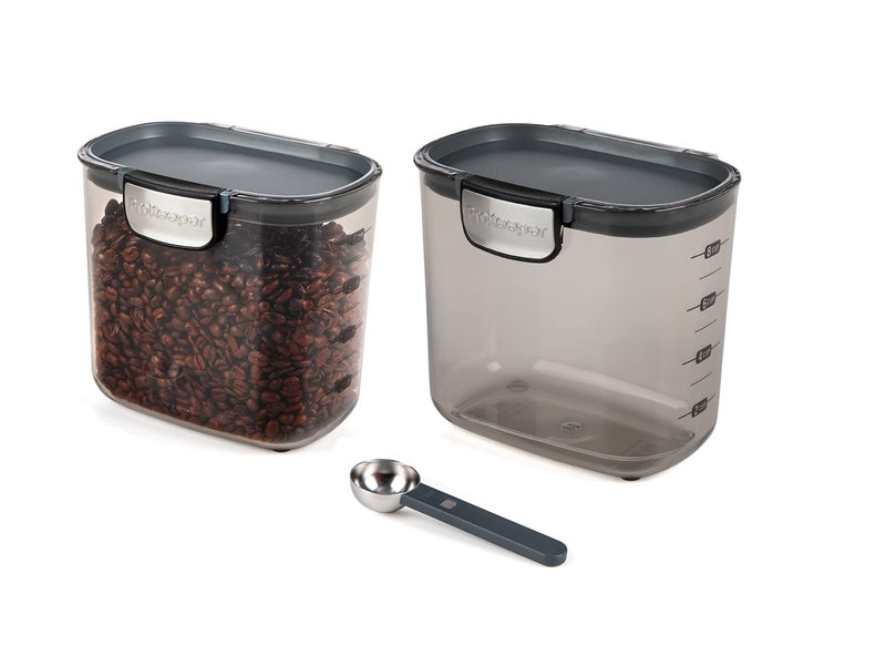 Progressive International ProKeeper Clear Plastic Airtight Food Bakers Kitchen Storage Organization Container Canister Set with Magnetic Accessories 2 Piece Set Coffee 2Quart