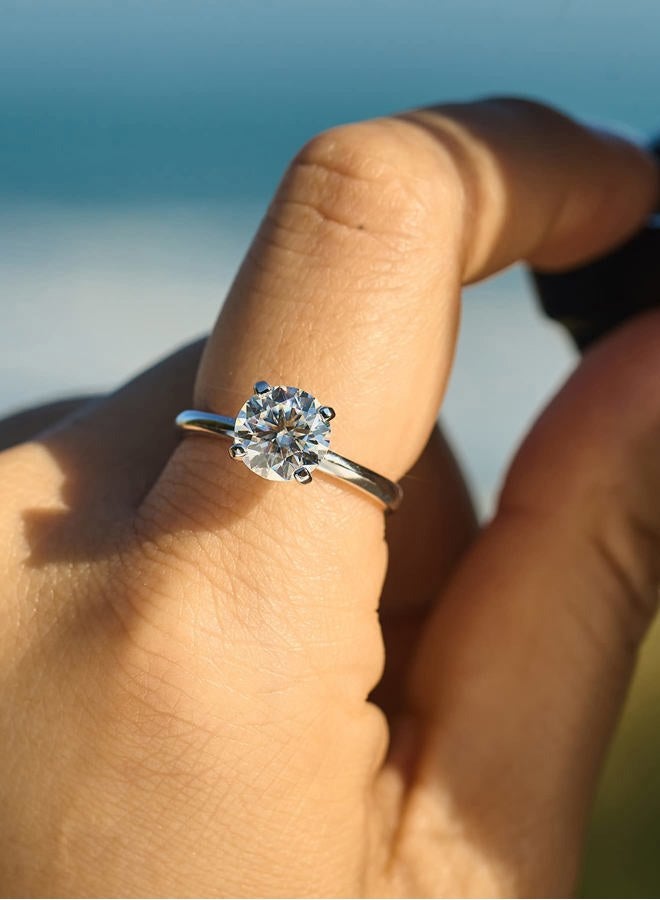 IMOLOVE خاتم خطوبة مويسانيت سوليتير للنساء، خاتم زفاف من فضة استرلينية 925 مع طلاء ذهب عيار 18، خاتم ماسي مصطنع دائري، خواتم وعد زفاف، حجر كريم، مويسانيت - Image 3