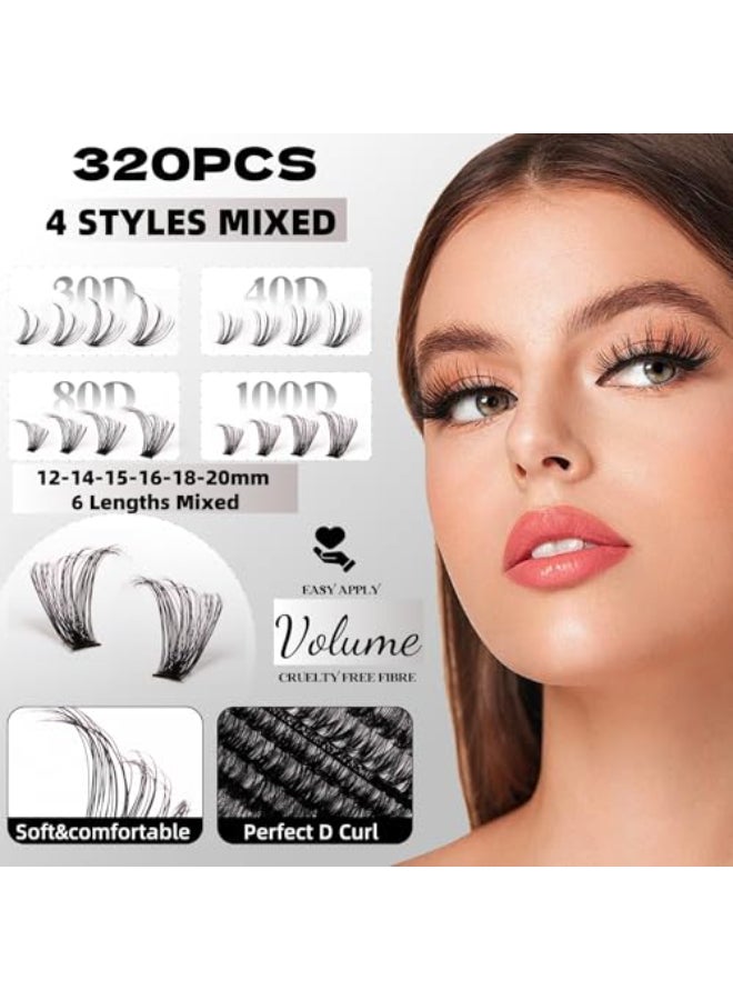 Magnetic SL Lash Clusters 320pcs Lash Extension Kit 30D 40D 80D 100D Individual Lashes Kit 1220mm Eyelash Extension Kit with Lash BondSealLash Remover and Lash Tweezers for Easy Use304080100D007D Kit - Image 3