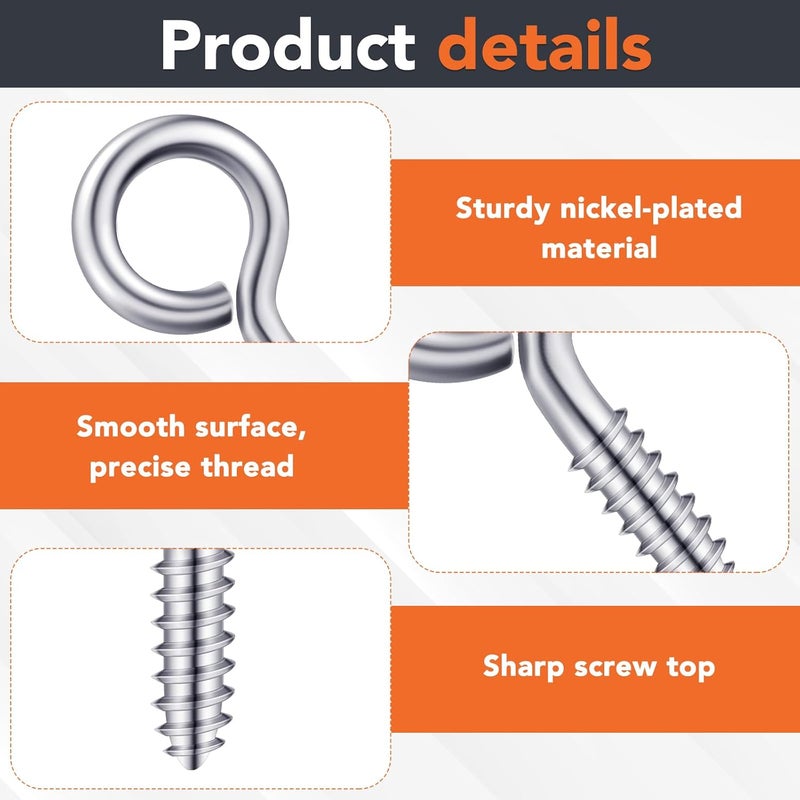 Hapric 250 Pcs Eye Hook Screw, Screw Eyes 0.75"-1.75" Christmas Tree Stand Screws Eye Bolts 9 Size Heavy Duty Eyelet Screw Nickel Plated Self Tapping Screws for Picture Frame - Image 4
