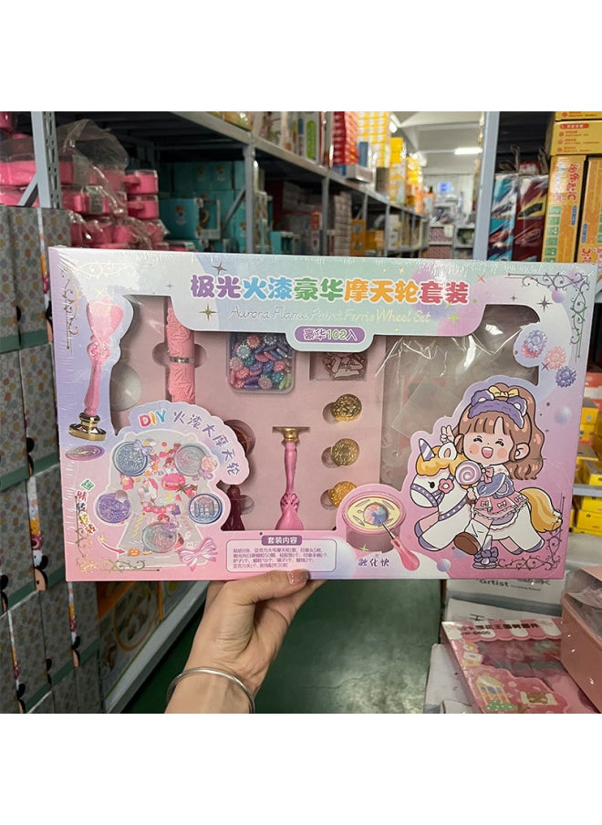 Leico Premium Upgrade Goo Card Suitcase Gift Box Hand Account Sticker Fire Paint DIY Cream Glue Decoration Treasure Box-Color:Diy Sticker Set Fantasy Linkage Box Rubik's Cube Seal (gift Bag)