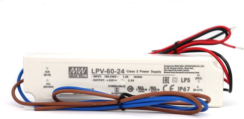 Meanwell LPV-60-24 60Watts 2.5Amp 24VDC C.V LED Driver Single Output Waterproof IP67 LED Power Supply Suitable for LED Strip Light Sealed Panel Mount - Image 2