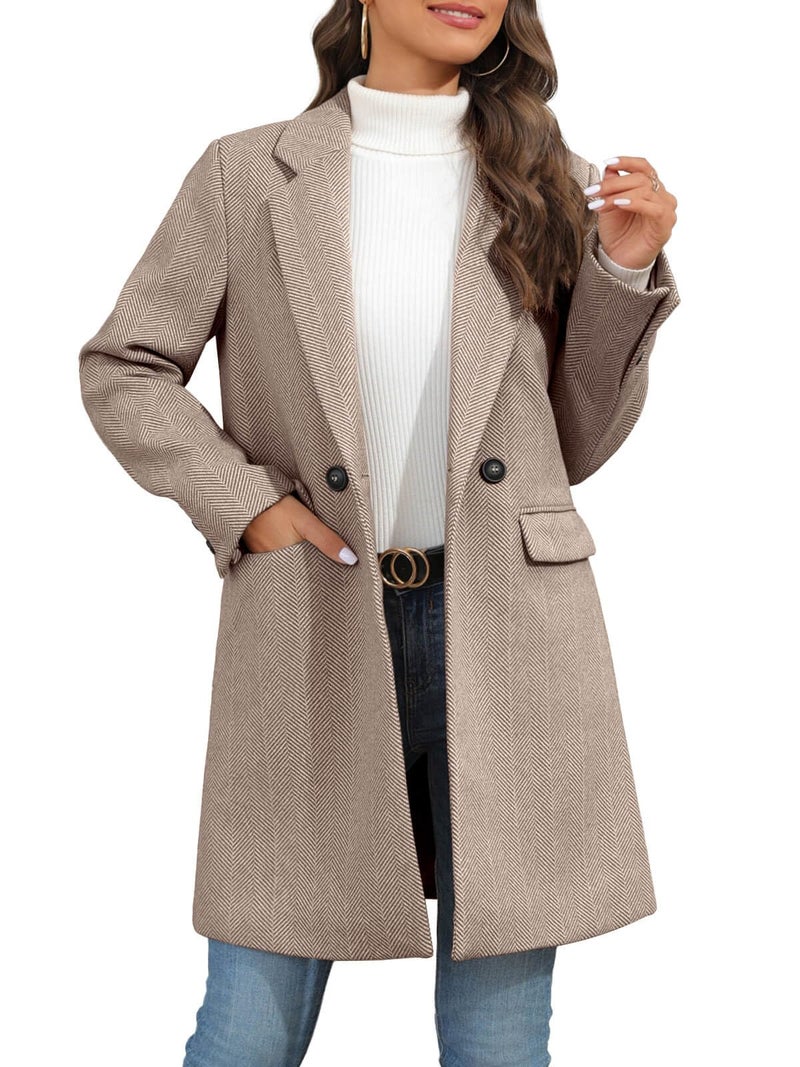 Ebifin Women's Notch Lapel Double Breasted Trench Coat Peacoat Winter Casual Long Blazer Jacket Overcoat - Image 3