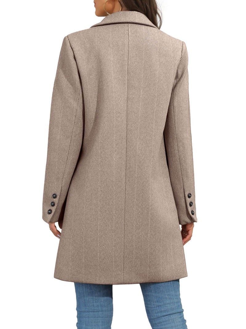 Ebifin Women's Notch Lapel Double Breasted Trench Coat Peacoat Winter Casual Long Blazer Jacket Overcoat - Image 4