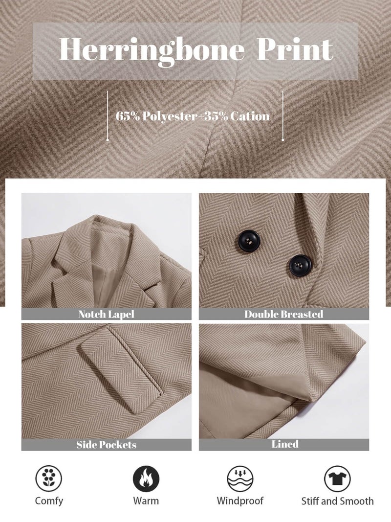 Ebifin Women's Notch Lapel Double Breasted Trench Coat Peacoat Winter Casual Long Blazer Jacket Overcoat - Image 5