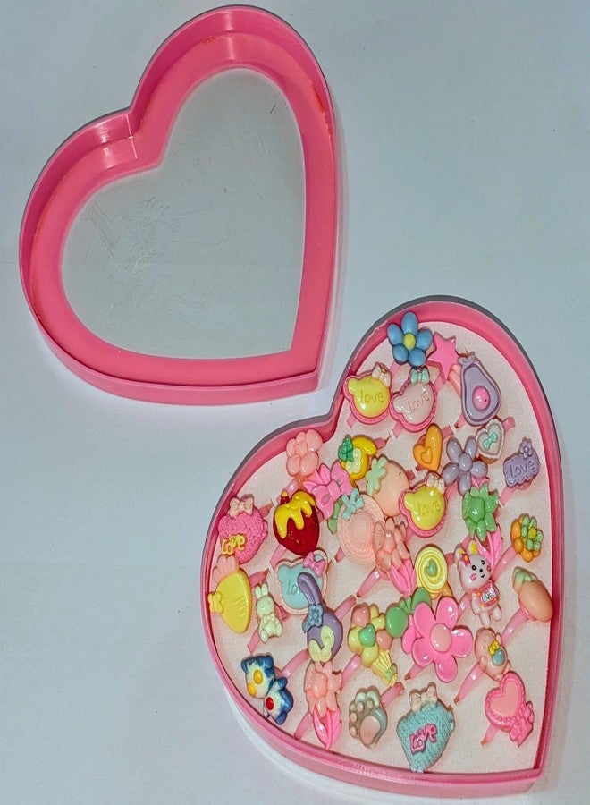 UTOPIC Girls Adjustable Finger Rings Set (Pack of 36 rings) with Heart Shaped Pink Storage Box - Cute Multi-Color Dress Up Rings for Kids, Toddlers & Party Favors - Image 4