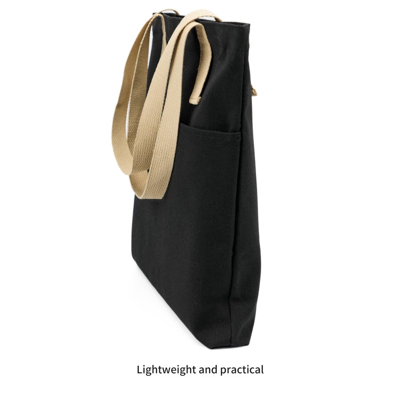 REDSINDA Canvas Aesthetic Tote Bag with Zipper and Pockets Grocery Shopping Bag Small Simple Work Tote Bag for Women Men (Black) - Image 3
