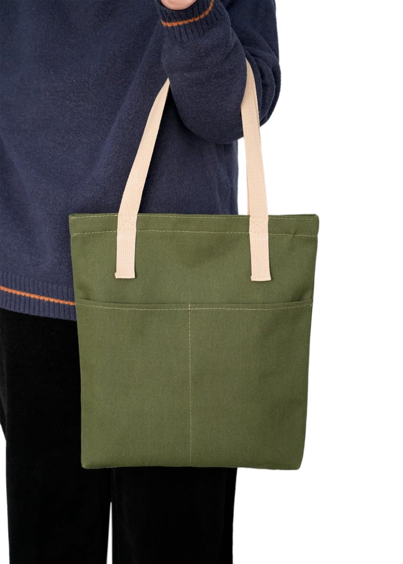 REDSINDA Canvas Aesthetic Tote Bag with Zipper and Pockets Grocery Shopping Bag Small Simple Work Tote Bag for Women Men (Black) - Image 2