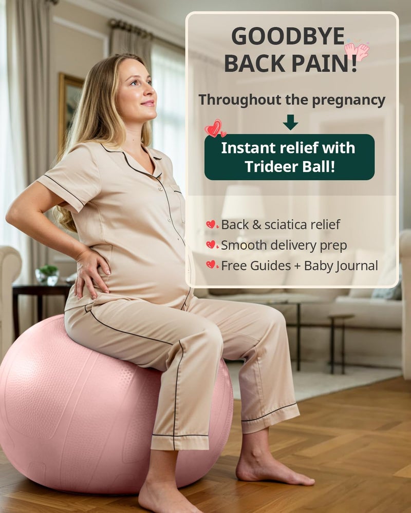 Trideer Pregnancy Yoga Ball â€“ 1.7mm Extra Thick for Labor & Maternity, 440LB Anti-Burst, Non-Slip Stability â€“ Includes Exercise Guide & Baby Memory Book - Image 3