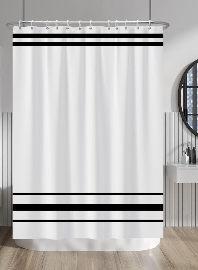 Baocicco Baocicoo Striped Shower Curtain for Bathroom Minimalism Style Shower Curtains Set Black and White Stripes Shower Curtains Dormitory Cubicle Waterproof Fabric Shower Curtain with Hooks 72x72 Inches - Image 3