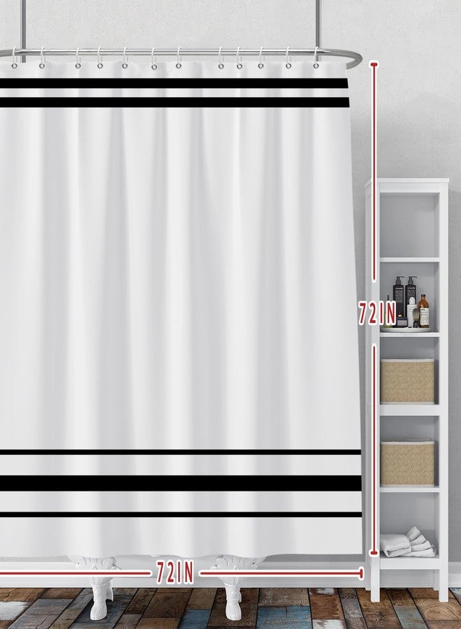 Baocicco Baocicoo Striped Shower Curtain for Bathroom Minimalism Style Shower Curtains Set Black and White Stripes Shower Curtains Dormitory Cubicle Waterproof Fabric Shower Curtain with Hooks 72x72 Inches - Image 2