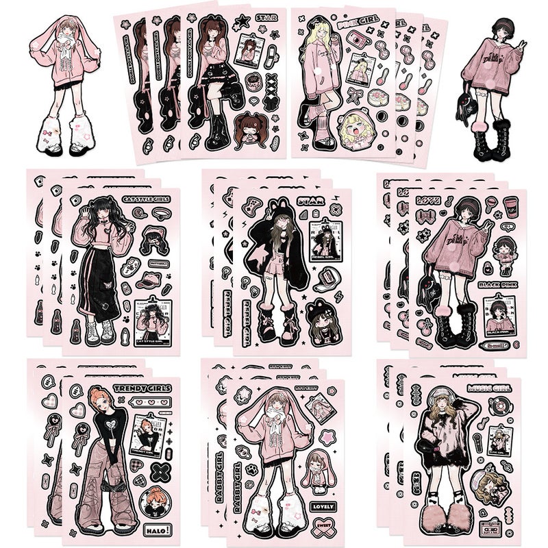 Korean Cartoon Collage Cute Girl Phone Case Stickers Set 8ZD048 black girl (default 8/bag)