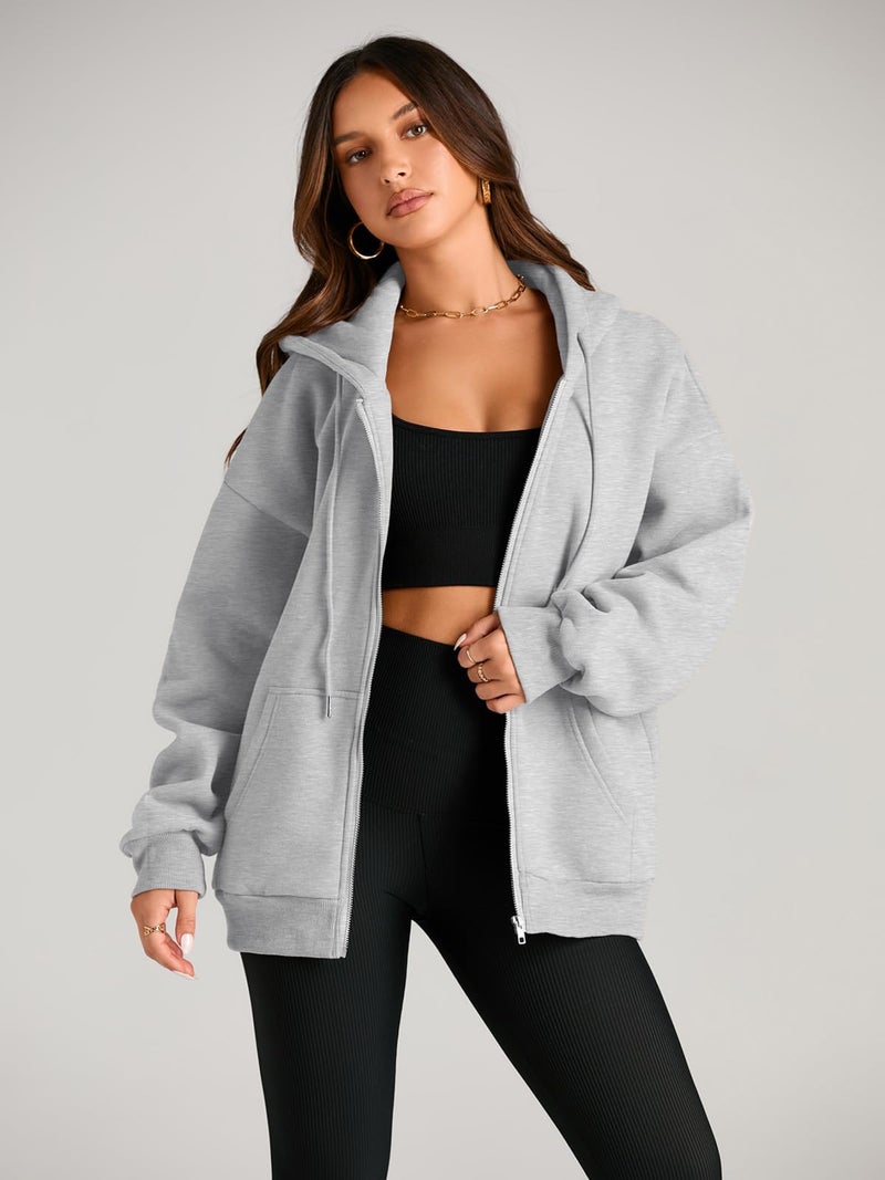 EFAN Women Zip Up Hoodies Oversized Sweatshirt Jacket 2024 Fall Fleece Cute Pullover Hooded Tops Teen Girls Casual Loose Fit Y2k Trendy Fashion Gym Clothes Outfits Grey L - Image 3