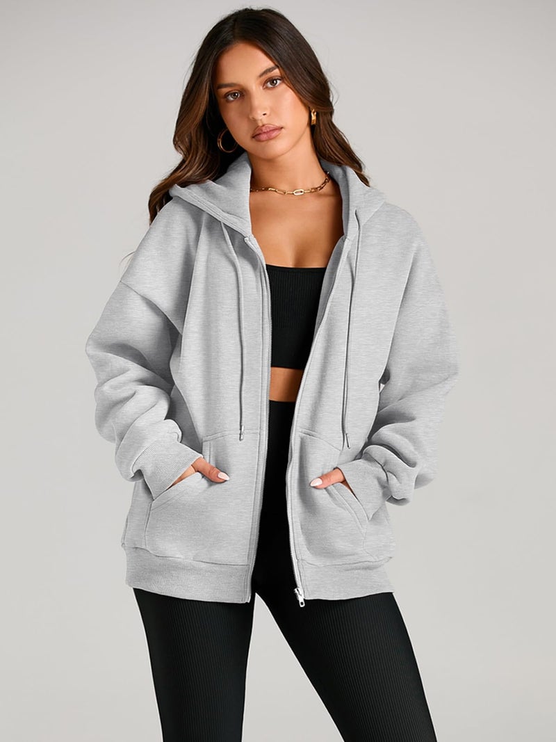 EFAN Women Zip Up Hoodies Oversized Sweatshirt Jacket 2024 Fall Fleece Cute Pullover Hooded Tops Teen Girls Casual Loose Fit Y2k Trendy Fashion Gym Clothes Outfits Grey L - Image 2