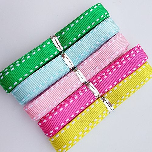 Chenkou Craft 20Yards 3/8" (10mm) Grosgrain Ribbon with White Double Edge Lines 10 Colors Assorted Bulk Lots Mix Craft Hair Bow Clips Packing - Image 4