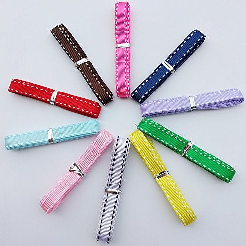 Chenkou Craft 20Yards 3/8" (10mm) Grosgrain Ribbon with White Double Edge Lines 10 Colors Assorted Bulk Lots Mix Craft Hair Bow Clips Packing - Image 2
