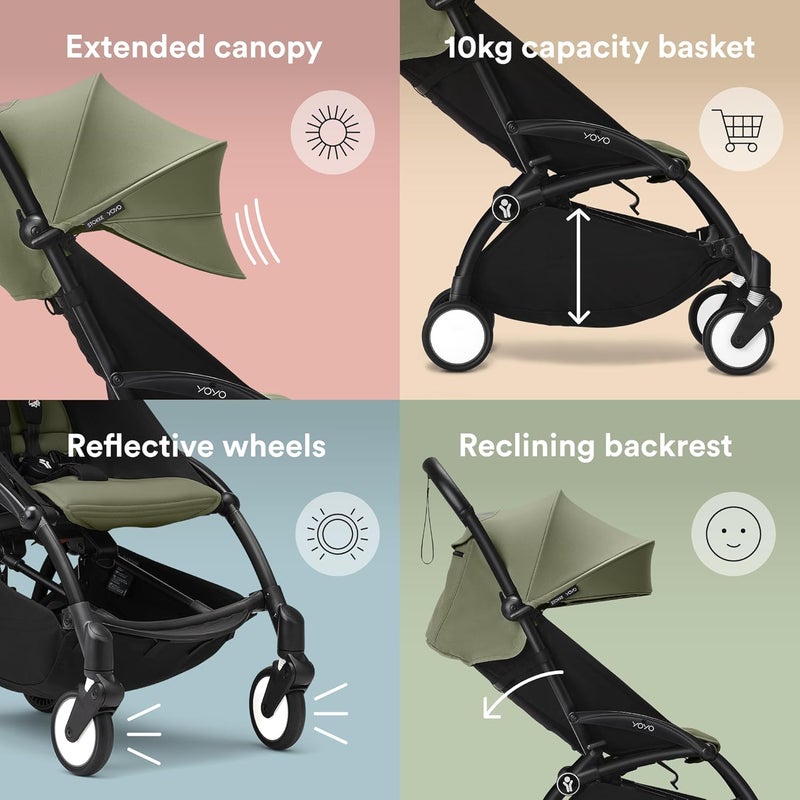 Stokke YOYO3 Baby Stroller with Newborn Shell - Includes Black Frame, YOYO 6+ Color Pack & Newborn Shell - Olive - Image 5