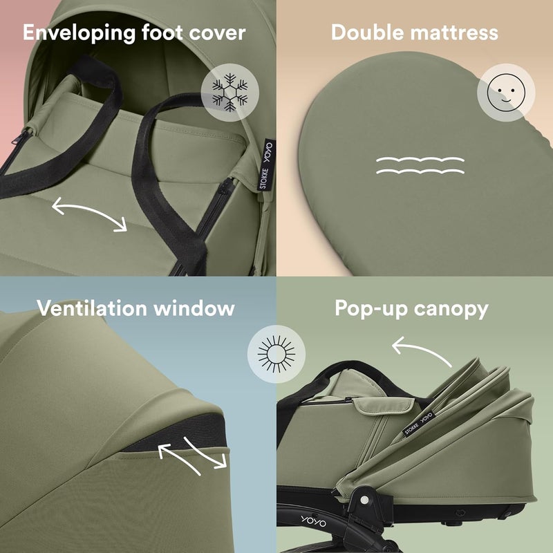 Stokke YOYO3 Baby Stroller with Newborn Shell - Includes Black Frame, YOYO 6+ Color Pack & Newborn Shell - Olive - Image 3