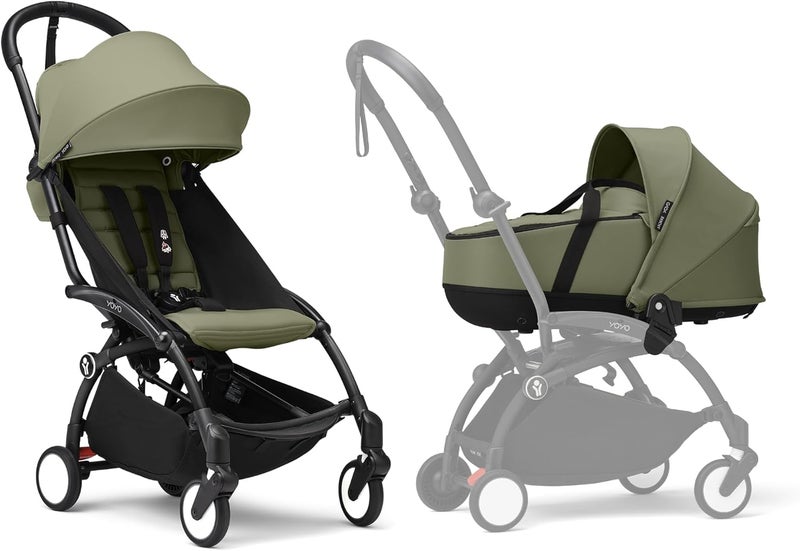 Stokke YOYO3 Baby Stroller with Newborn Shell - Includes Black Frame, YOYO 6+ Color Pack & Newborn Shell - Olive - Image 1