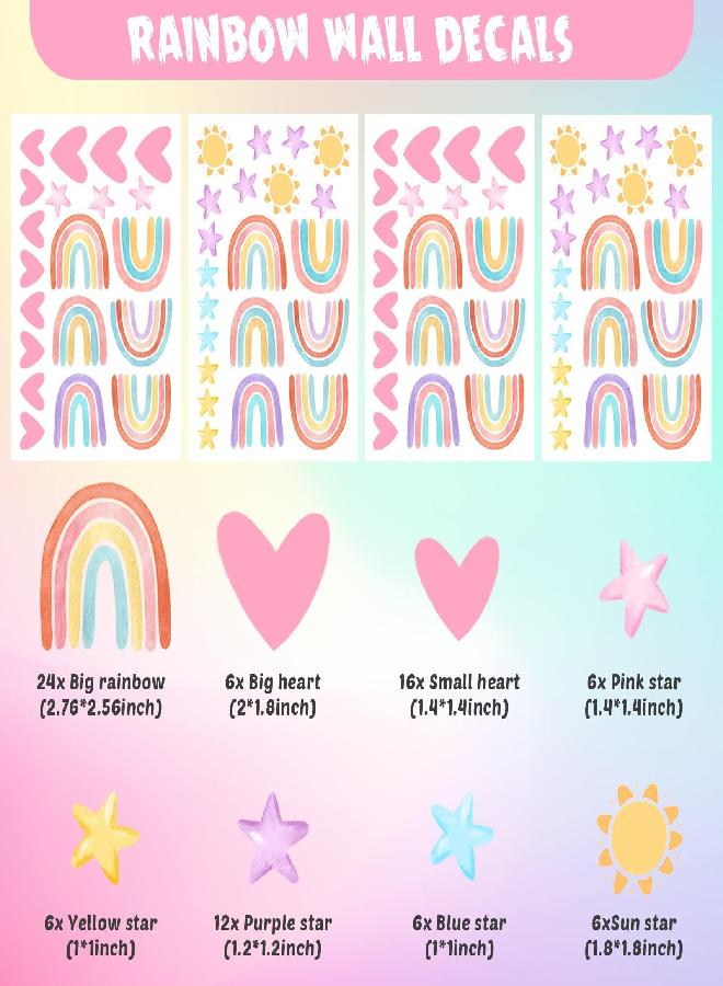 Epakh Boho Rainbow Wall Decor Stickers Small Rainbow Wall Decal Watercolor Rainbow Heart Sun Star Wall Stickers for Girls Boys Baby Bedroom Nursery Wall Decor (Luminous Green Style) - Image 2