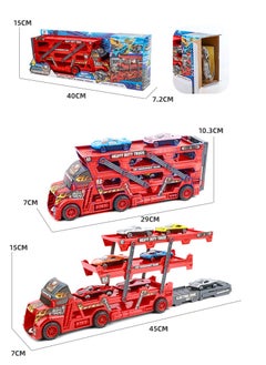 YelaJoy Transport Truck Toy, Truck Car Transporter Toy Transporter Toy Car Transport Carrier Truck Toy Car Set with 8 Pieces Mini Car Children's Birthday Children 3-12 Years Red  - Image 2