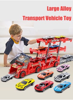 YelaJoy Transport Truck Toy, Truck Car Transporter Toy Transporter Toy Car Transport Carrier Truck Toy Car Set with 8 Pieces Mini Car Children's Birthday Children 3-12 Years Red  - Image 3