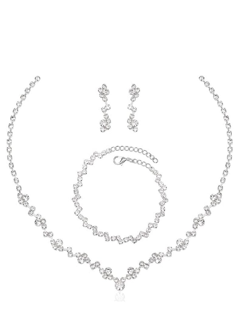 Beauenty MAKINGTEC Necklace Earrings Bracelet Set, Crystal Bridal Wedding, Jewelry Sets for Brides Bridesmaid Prom, Costume Accessories for Women (Sliver)  - Image 1