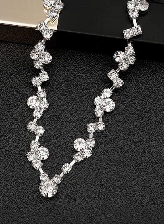 Beauenty MAKINGTEC Necklace Earrings Bracelet Set, Crystal Bridal Wedding, Jewelry Sets for Brides Bridesmaid Prom, Costume Accessories for Women (Sliver)  - Image 3